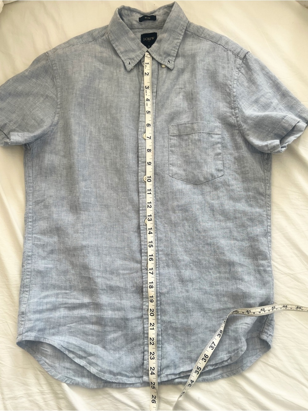 J.Crew Men’s S Linen Cotton Button Down Shirt Blue Short Sleeve Summer - Picture 6 of 6
